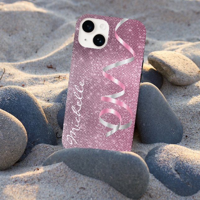 Pink Silver Sparkle Ribbon Glam Case-Mate iPhone Case (Creator Uploaded)