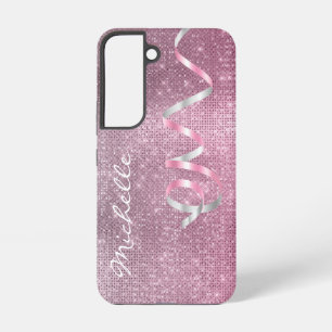 Pink Silver Sparkle Ribbon Glam Samsung Galaxy Case