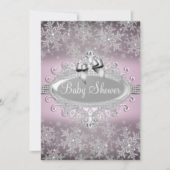 Pink Silver Sparkle Snowflake Baby Shower Invite (Front)
