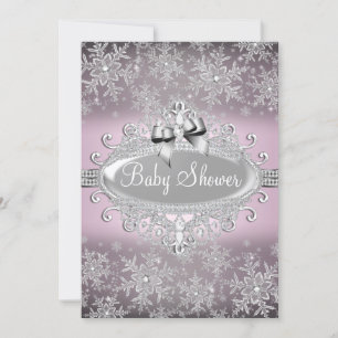 Pink Silver Sparkle Snowflake Baby Shower Invite