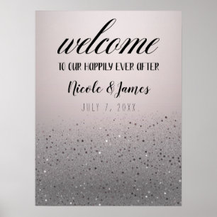 Pink Silver Sparkly Glitter Wedding Welcome Sign