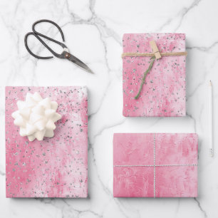 Pink Silver Stars Birthday Wrapping Paper Sheet
