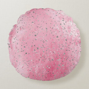 Pink Silver Stars Round Cushion