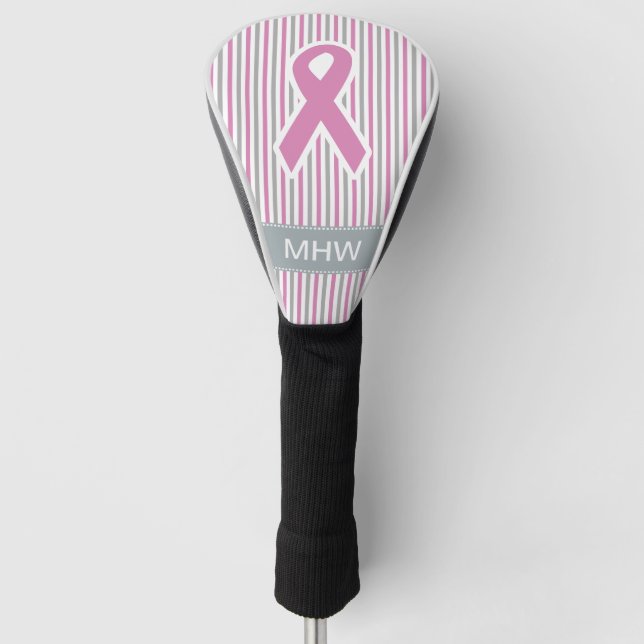 Pink & Silver Stripes custom monogram driver cover (Front)