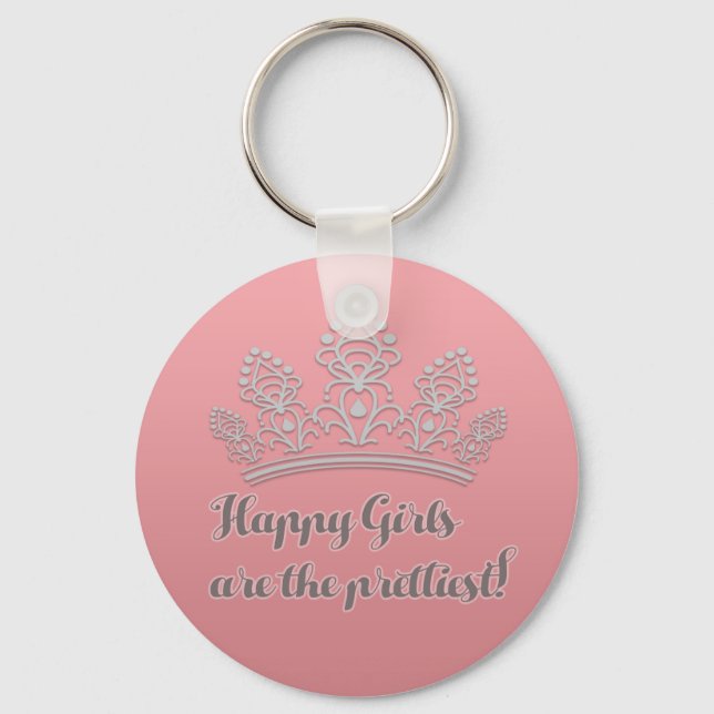 Pink Silver Tiara Pageant Happy Girls Prettiest Key Ring (Front)