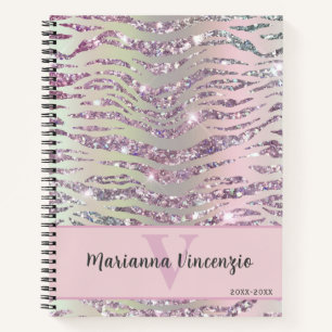 Pink Silver Tiger Zebra Glitter Notebook