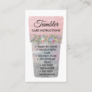 Pink Silver Vinyl Print Tumbler Care Instructions Calling Card
