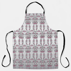 Pink Silver White Floral Apron