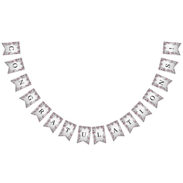 Pink Silver White Floral Bunting Flag (All)