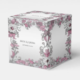 Pink Silver White Floral Favour Box