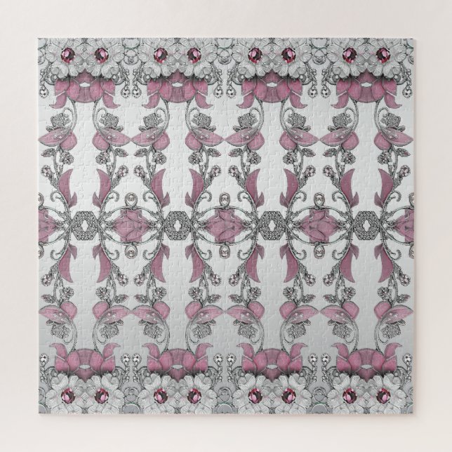 Pink Silver White Floral Jigsaw Puzzle (Vertical)