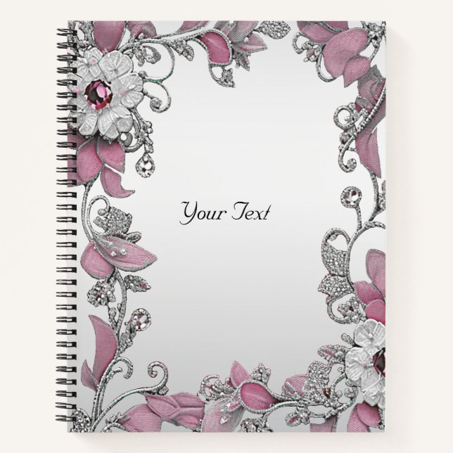 Pink Silver White Floral Notebook (Front)
