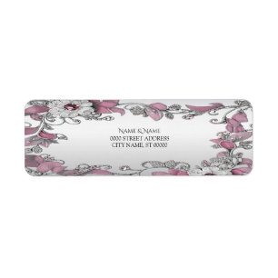 Pink Silver White Floral Return Address Label