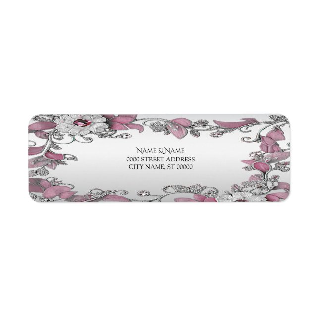 Pink Silver White Floral Return Address Label (Front)
