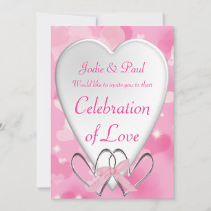 Pink Silver & White Hearts - Wedding Invitation