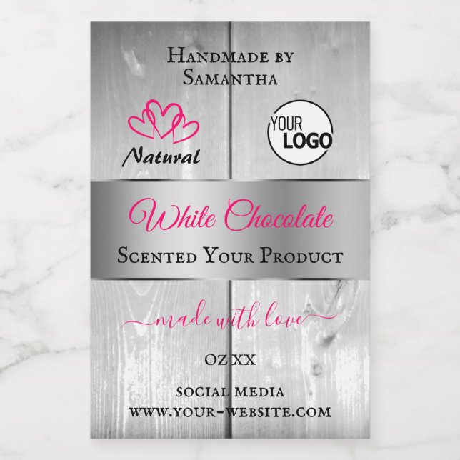 Pink Silver White Wood Grain Product Labels Logo (Single Label)