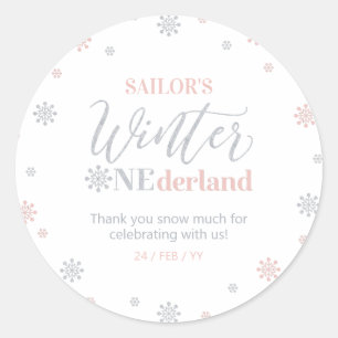 Pink Silver Winter onederland Thank you snow much Classic Round Sticker