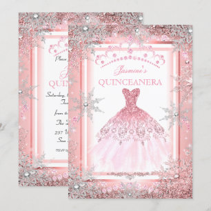Pink Silver Winter Wonderland Quinceanera Party 2 Invitation