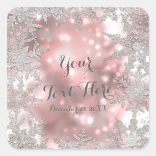 Pink Silver Winter Wonderland Snowflake Favour Square Sticker