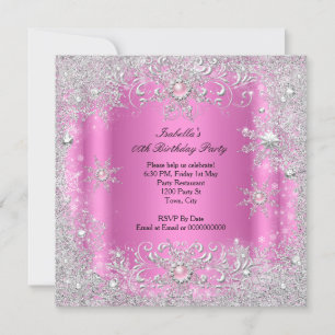 Pink Silver Winter Wonderland Snowflakes Party Invitation