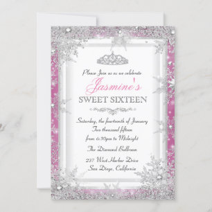 Pink Silver Winter Wonderland Sweet 16 Invitation