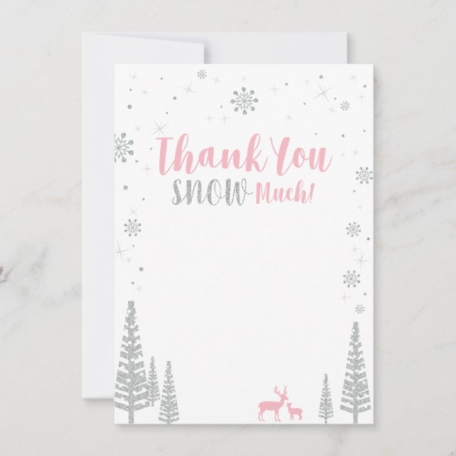 Pink & Silver Winter Wonderland Thank You Card (Front)