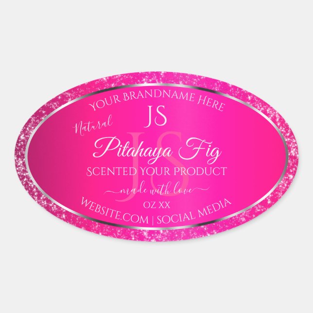 Pink Silver with Glitter Initials Product Labels (Front)