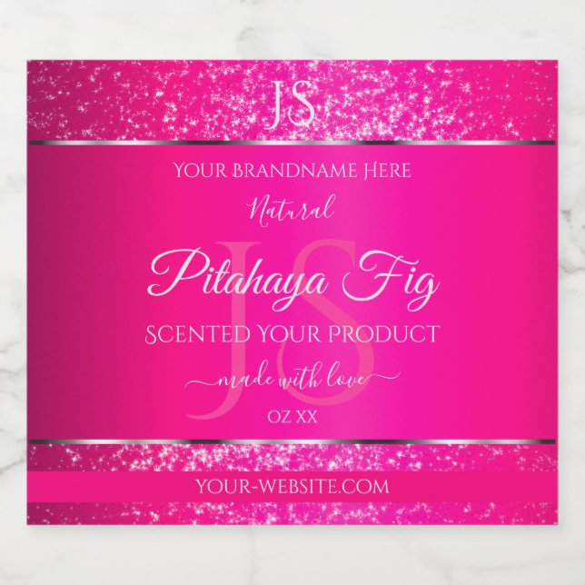 Pink Silver with Glitter Initials Product Labels (Single Label)