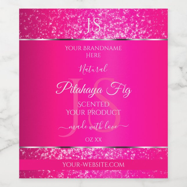Pink Silver with Glitter Initials Product Labels (Single Label)
