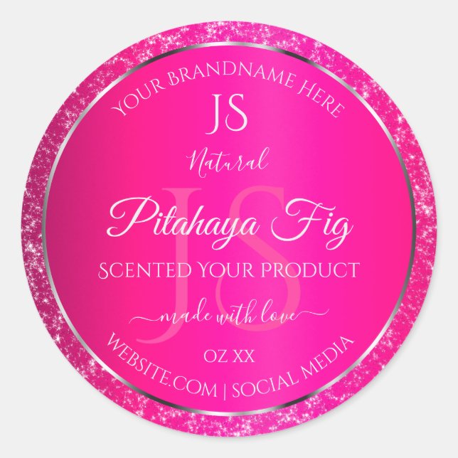 Pink Silver with Glitter Initials Product Labels (Front)