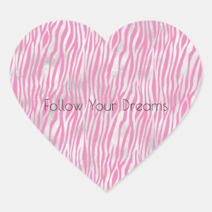 Pink Silver Zebra        Heart Sticker