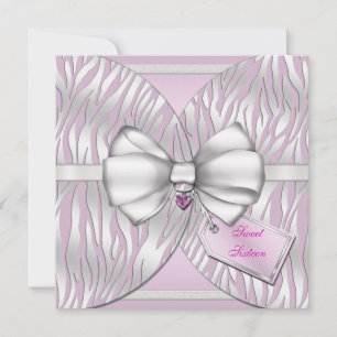 Pink Silver Zebra Invite Ribbon & Jewelled Bow