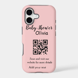 Pink simple baby shower q r code add name text thr