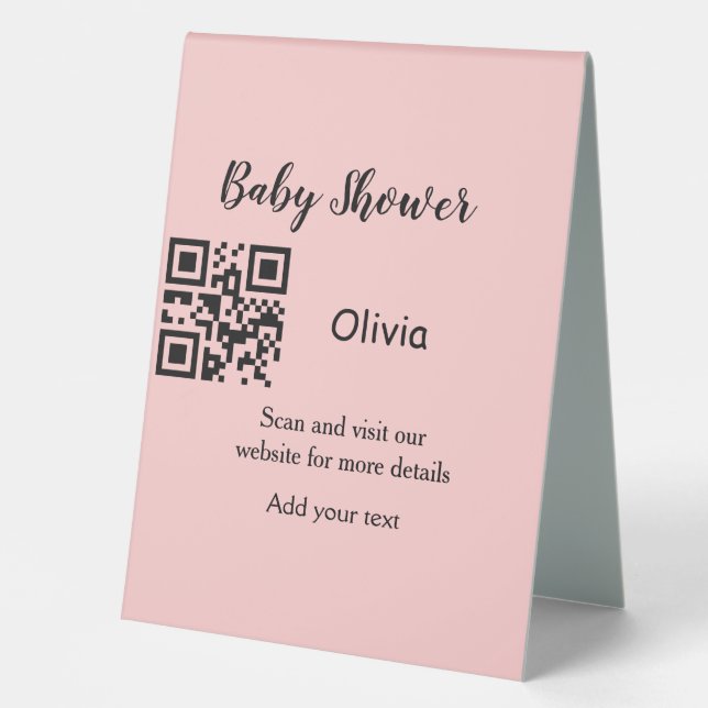 Pink simple baby shower q r code add name text thr (Front)