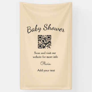 Pink simple baby shower q r code add name text thr banner