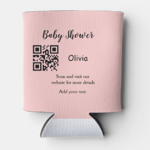 Pink simple baby shower q r code add name text thr can cooler