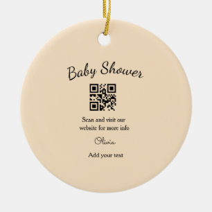 Pink simple baby shower q r code add name text thr ceramic tree decoration