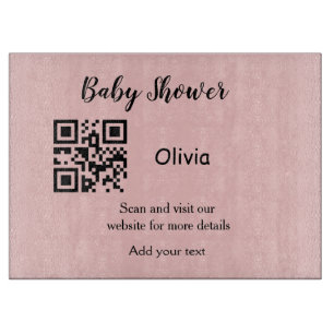 Pink simple baby shower q r code add name text thr cutting board