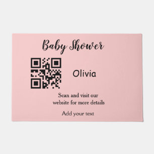 Pink simple baby shower q r code add name text thr doormat