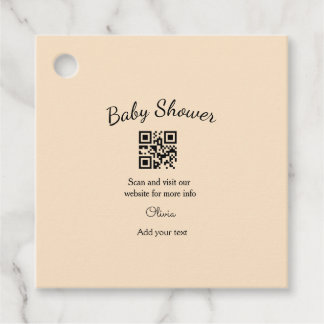 Pink simple baby shower q r code add name text thr favour tags