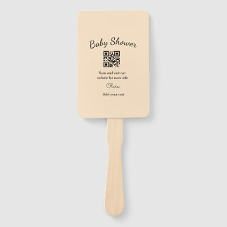 Pink simple baby shower q r code add name text thr hand fan