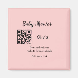 Pink simple baby shower q r code add name text thr magnet