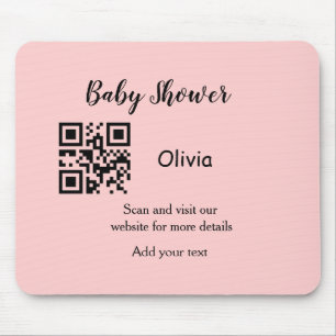 Pink simple baby shower q r code add name text thr mouse mat