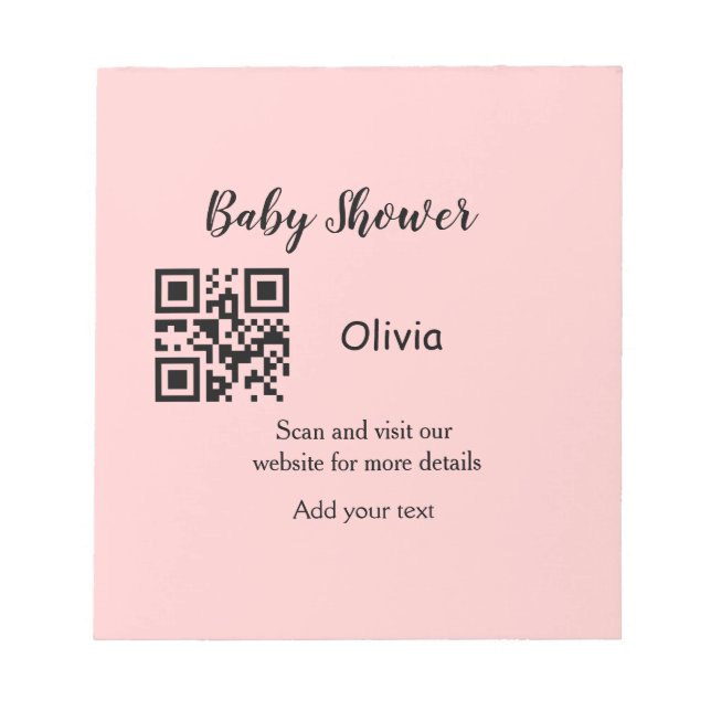 Pink simple baby shower q r code add name text thr notepad (Front)
