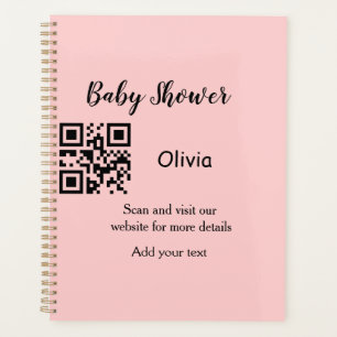 Pink simple baby shower q r code add name text thr planner