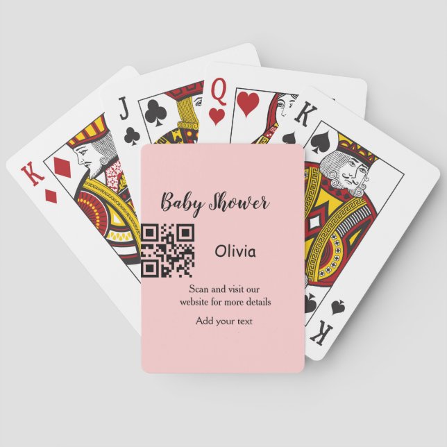 Pink simple baby shower q r code add name text thr playing cards (Back)