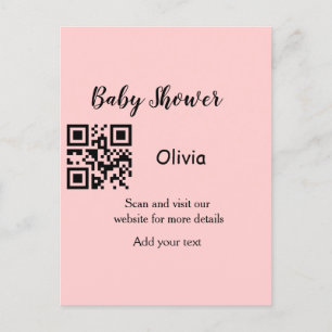 Pink simple baby shower q r code add name text thr postcard