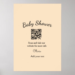 Pink simple baby shower q r code add name text thr poster