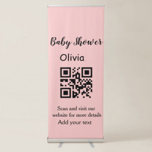 Pink simple baby shower q r code add name text thr retractable banner