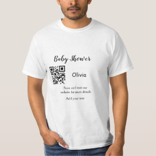 Pink simple baby shower q r code add name text thr T-Shirt